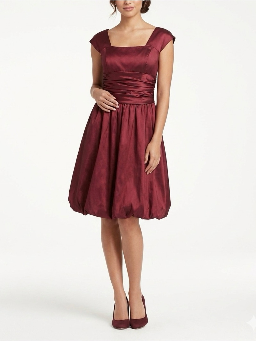 David's Bridal Wine Satin Cap Sleeve Prom Dress Size 10